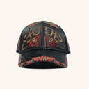 Black Mud-Dyed Silk Cap with Red Embroidery