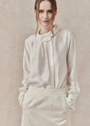 Ivory Shirt with Ruffled Collar Detail
