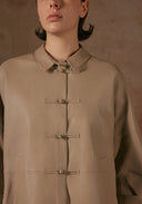 Cream Leather Jacket with Button Details