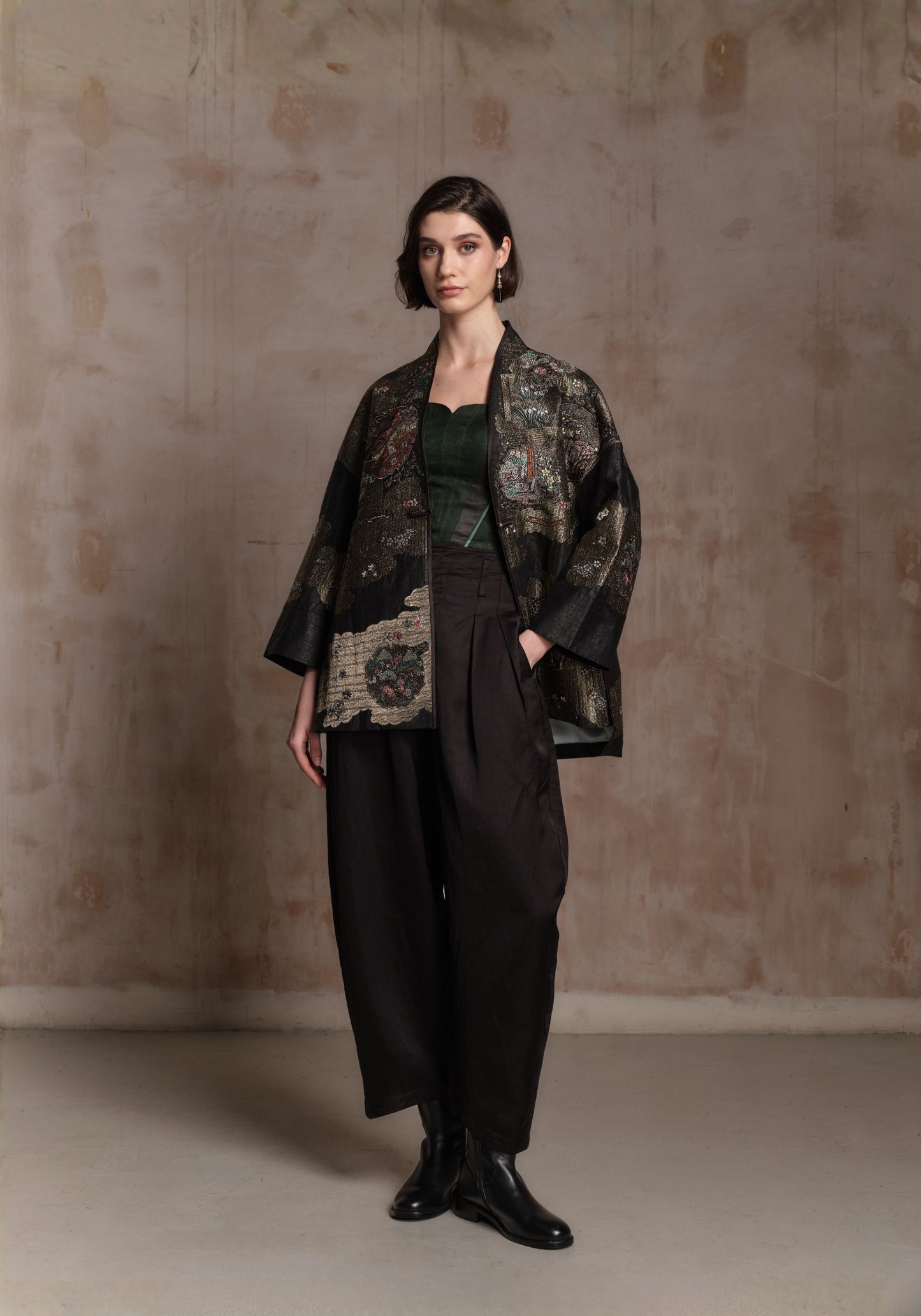 Black Mud-Dyed Silk Embroidered Jacket