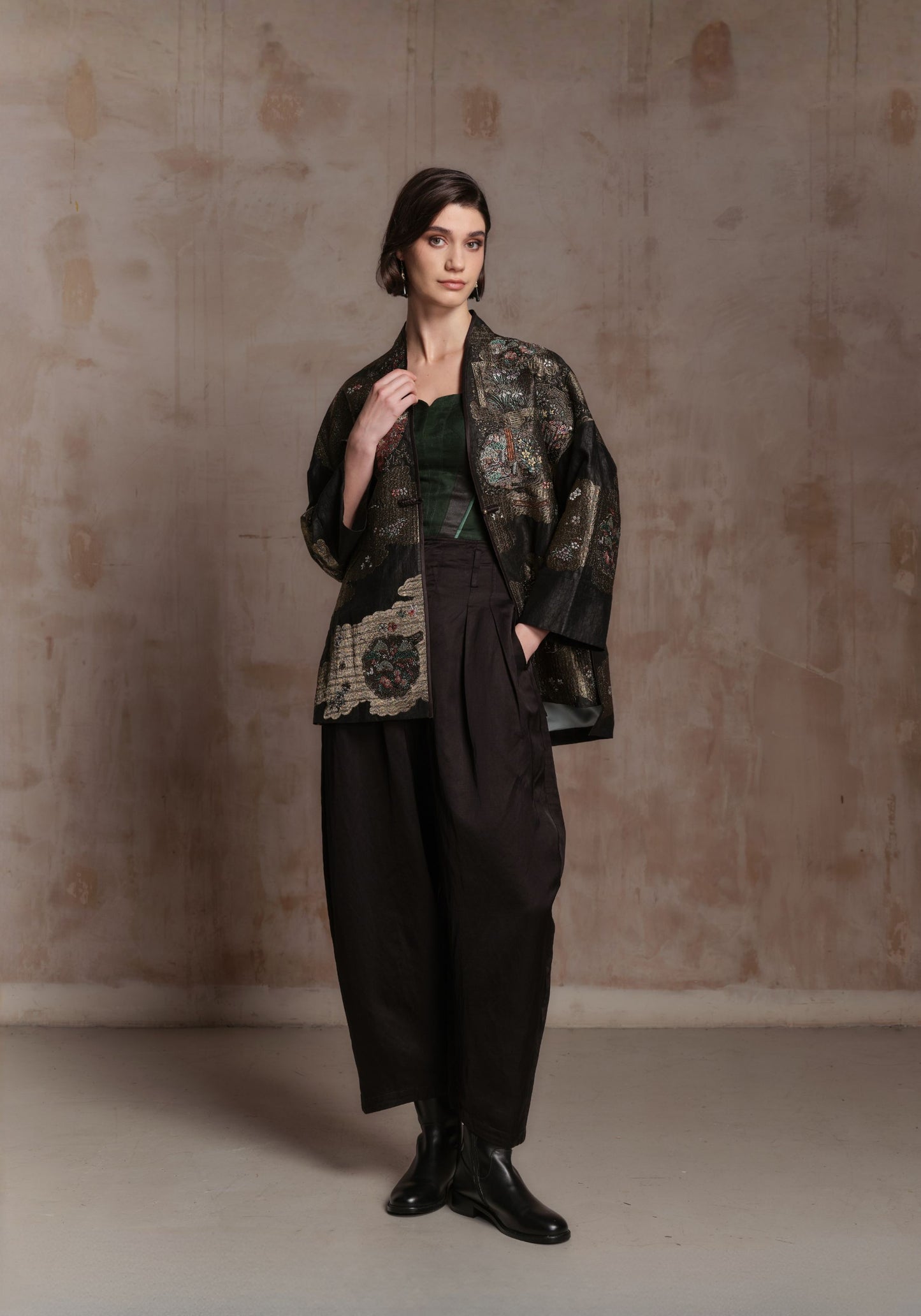 Black Mud-Dyed Silk Embroidered Jacket
