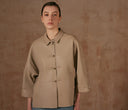 Cream Leather Jacket with Button Details