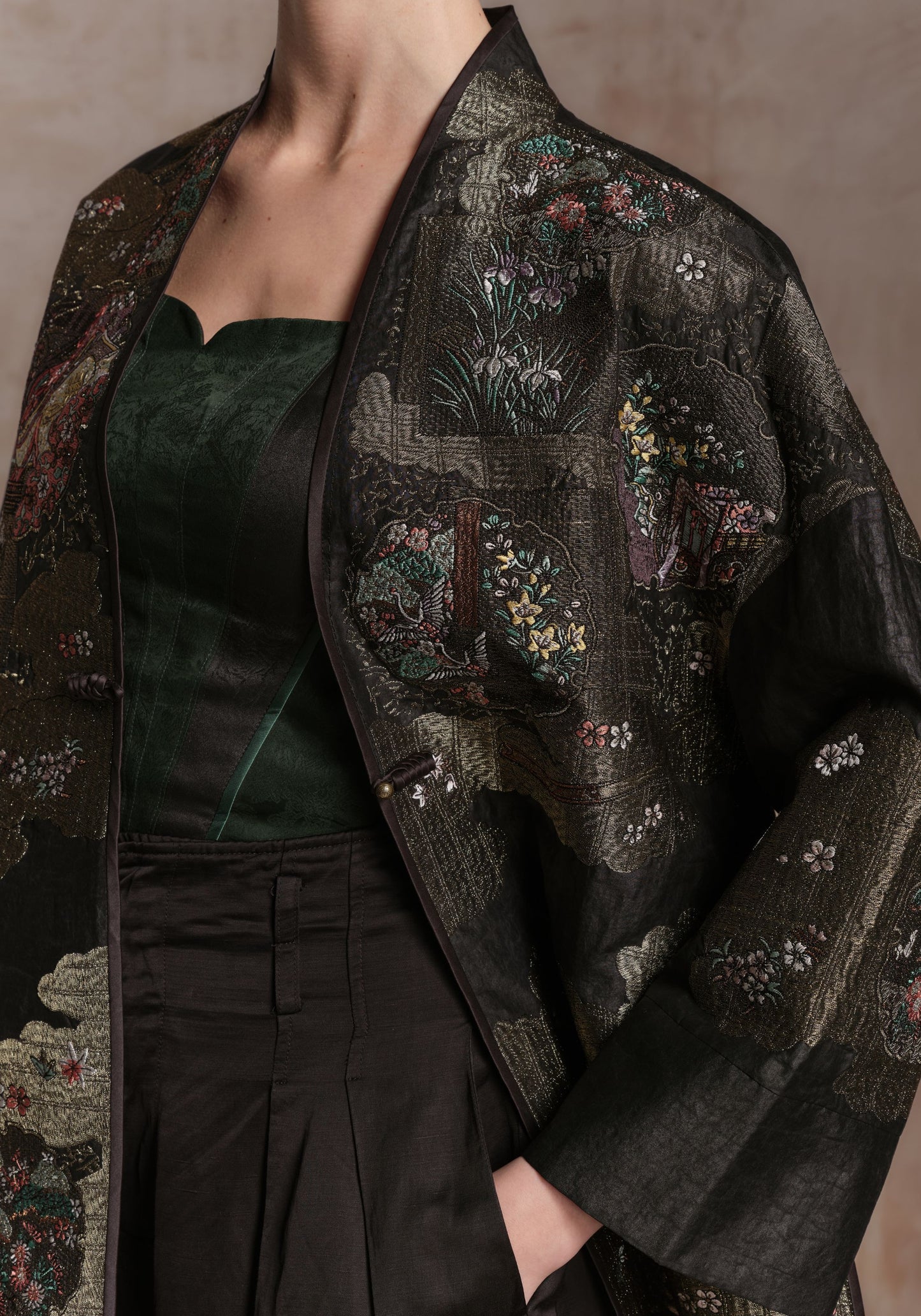 Black Mud-Dyed Silk Embroidered Jacket