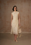 Cream Dress with Mandarin collar