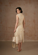 Cream Dress with Mandarin collar