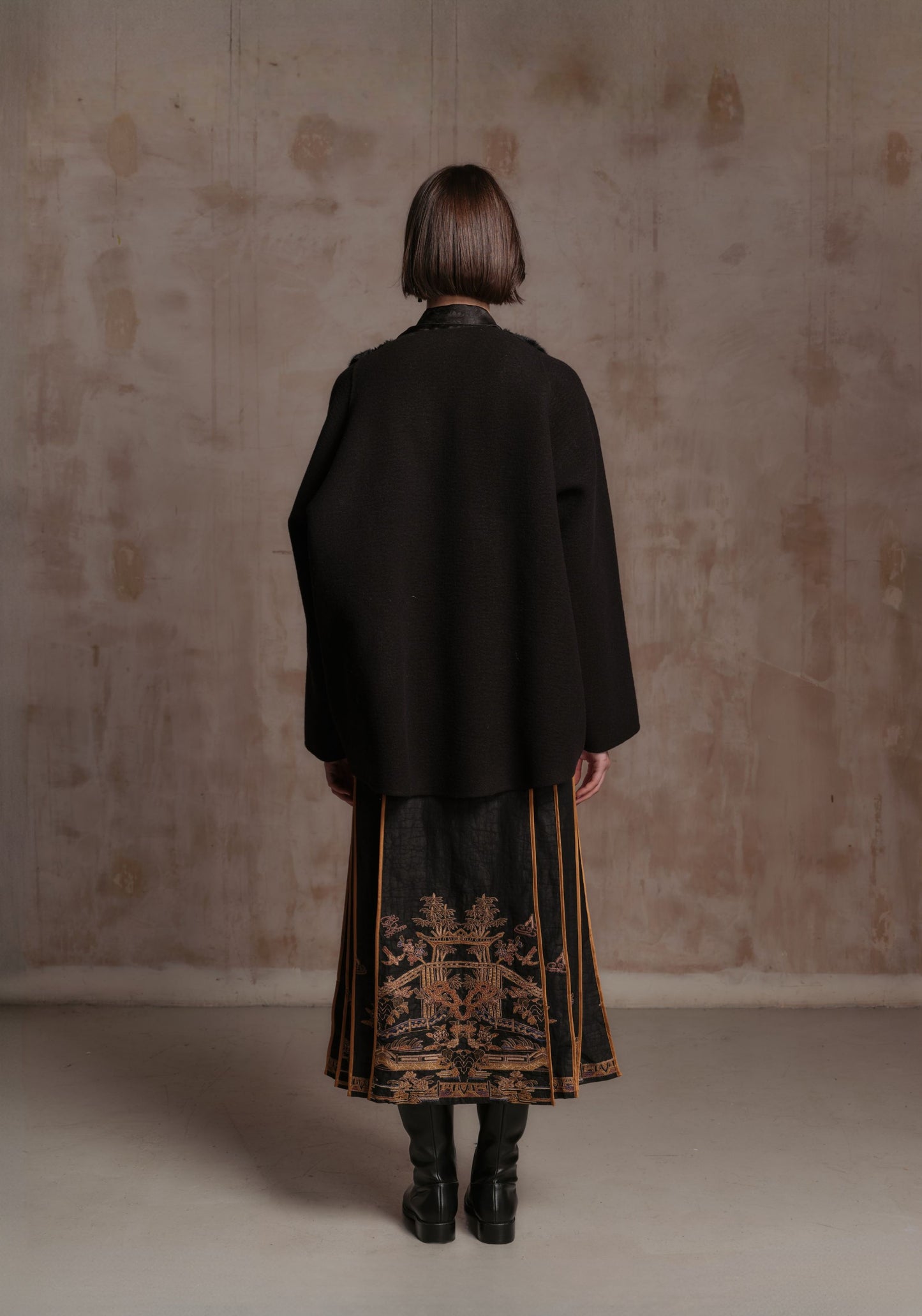 Black Fur Coat with Chinese buttons