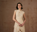 Cream Dress with Mandarin collar