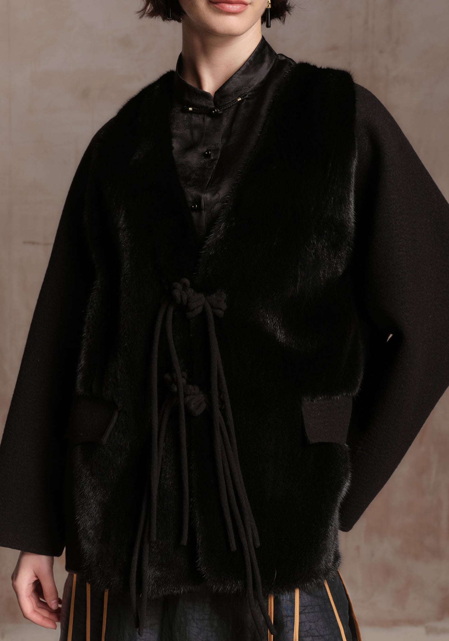 Black Fur Coat with Chinese buttons