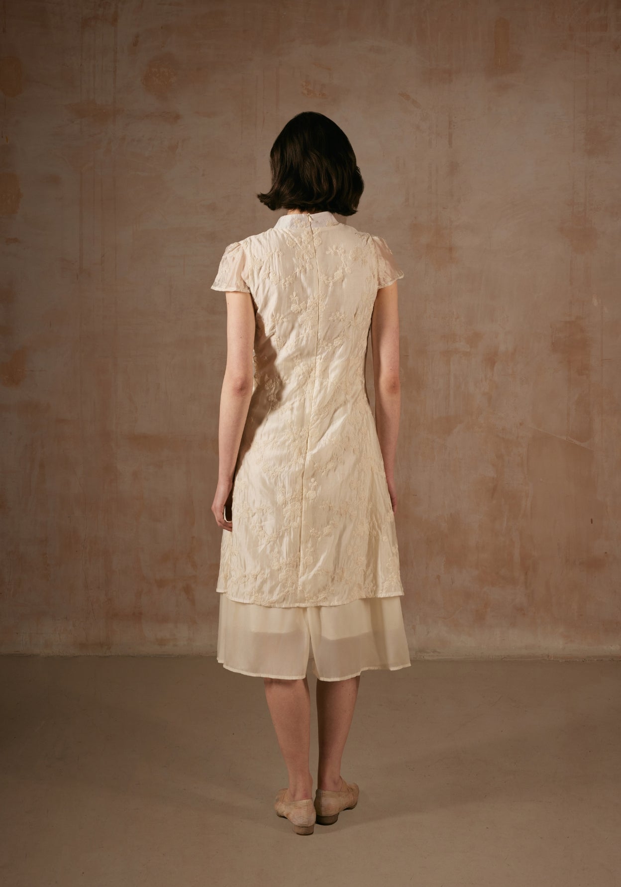 Cream Dress with Pearl Buttons