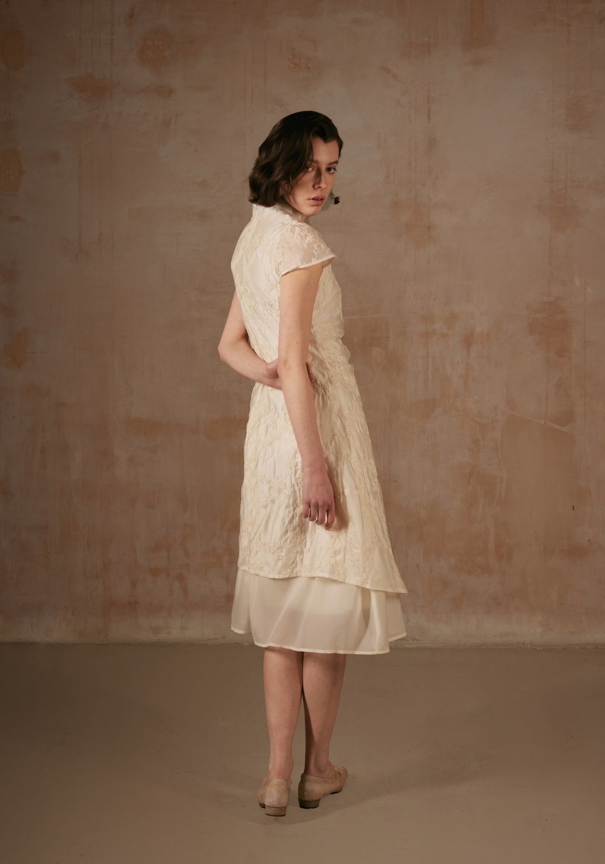 Cream Dress with Pearl Buttons