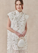 Sheer Embroidered Dress with Floral Detail
