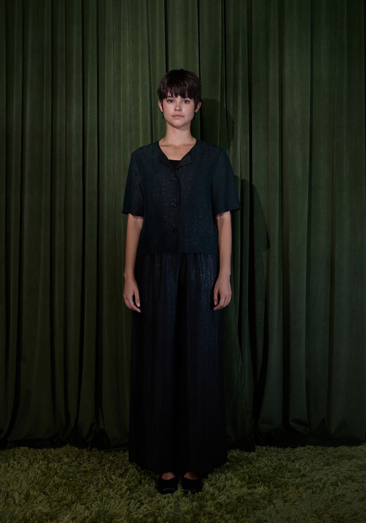Mud-Dye Silk Short Sleeve Top