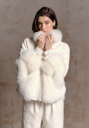 White Puffer Jacket with Fur Details