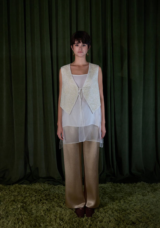 White Vest with Sheer Organza Base
