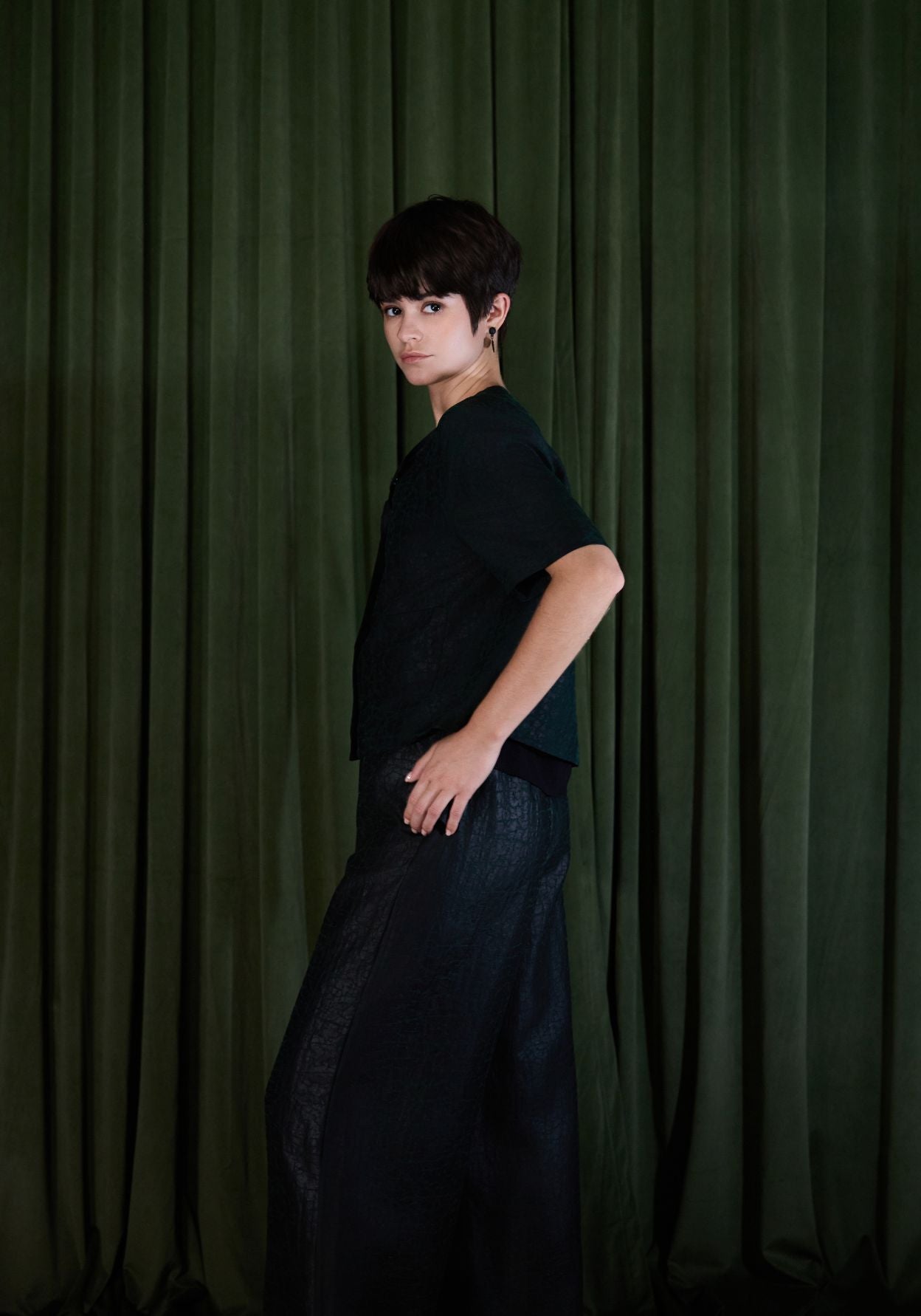 Mud-Dye Silk Short Sleeve Top