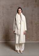White Hand-woven Fur Collar Coat