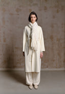 White Hand-woven Fur Collar Coat