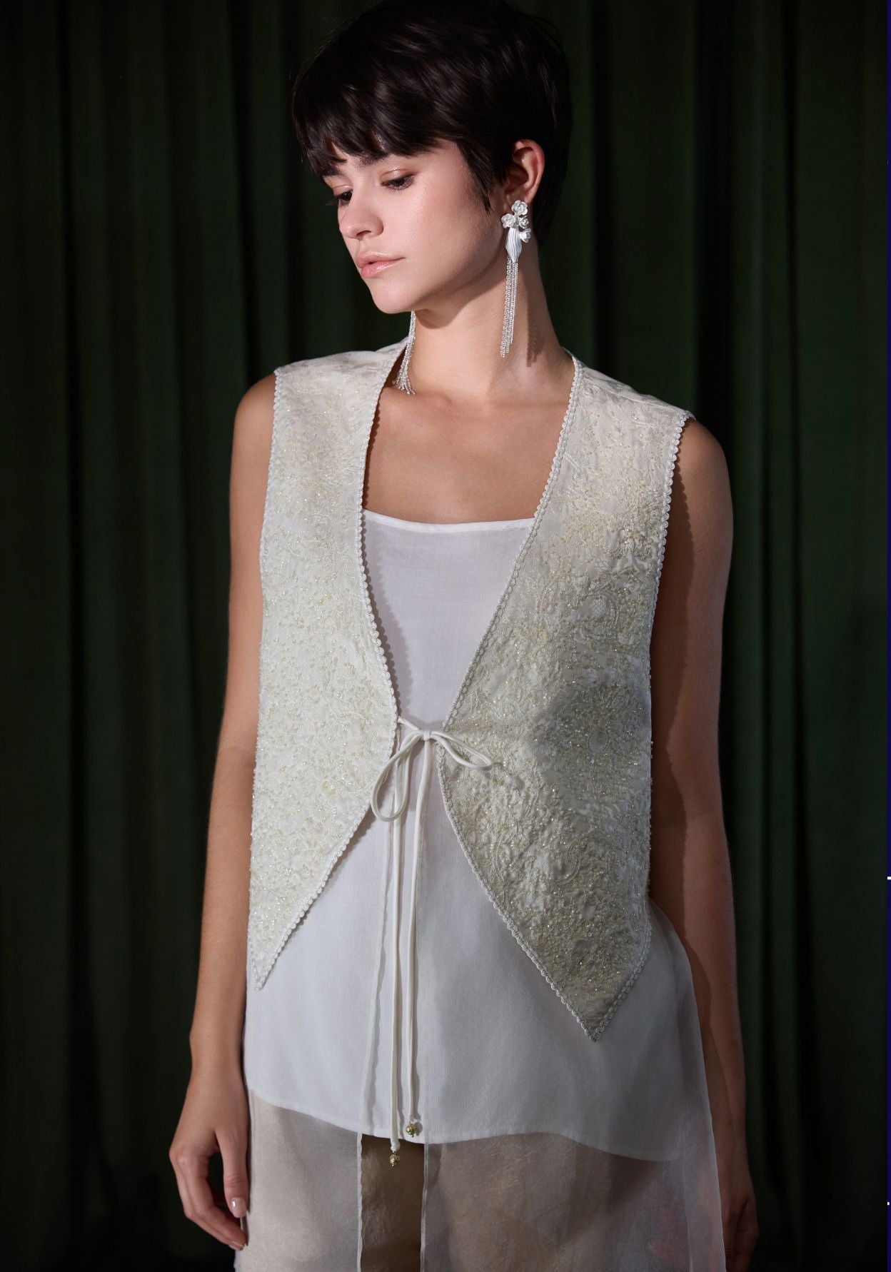 White Vest with Sheer Organza Base
