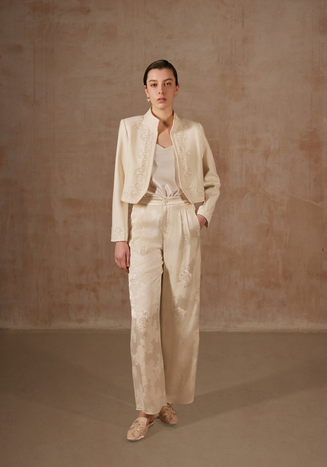 White Jacquard Trousers