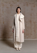 Oat White Hand-woven Fur Collar Coat