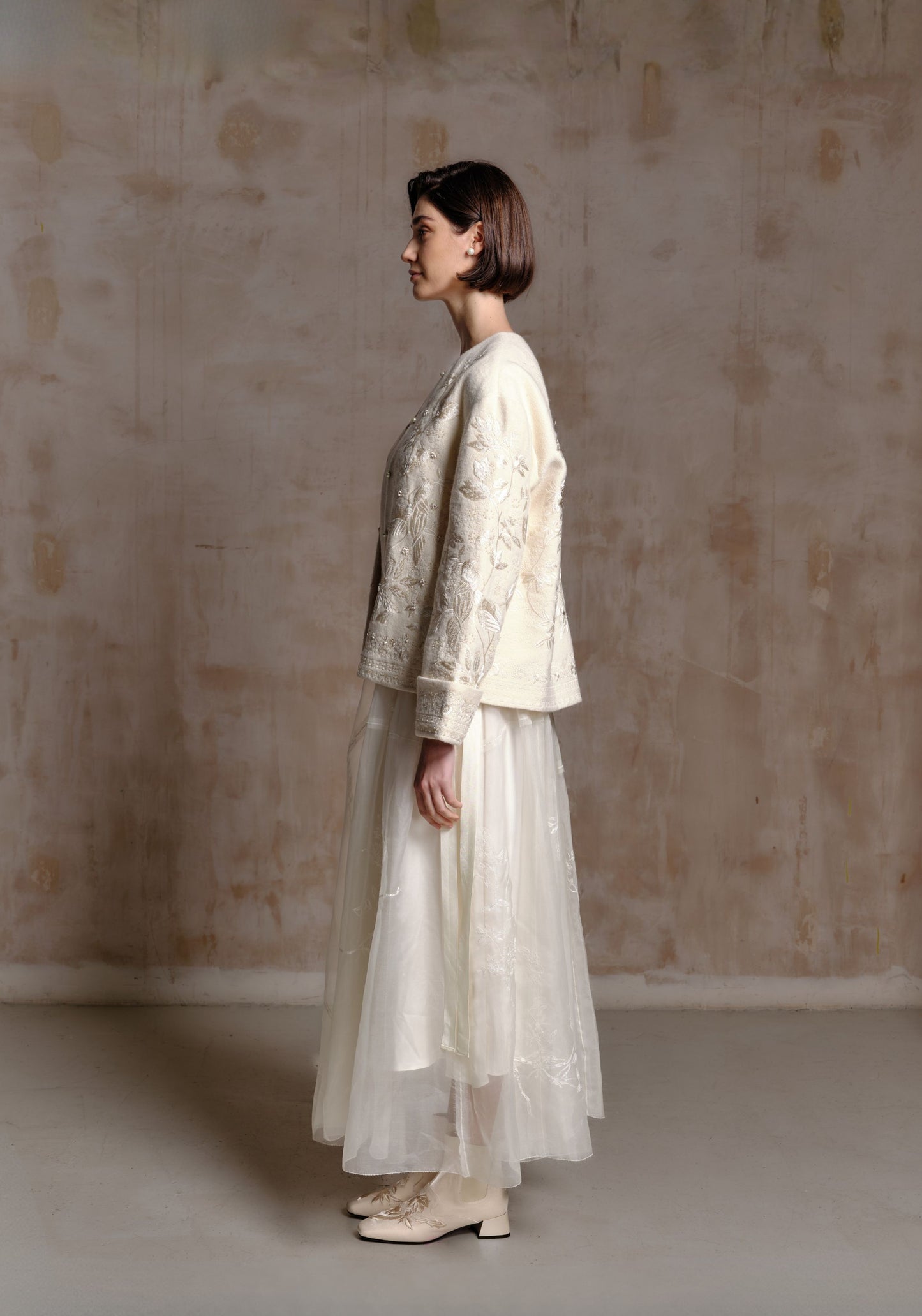 Cream Wool Jacket with Beading Details