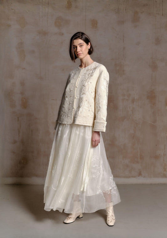 Cream Wool Jacket with Beading Details