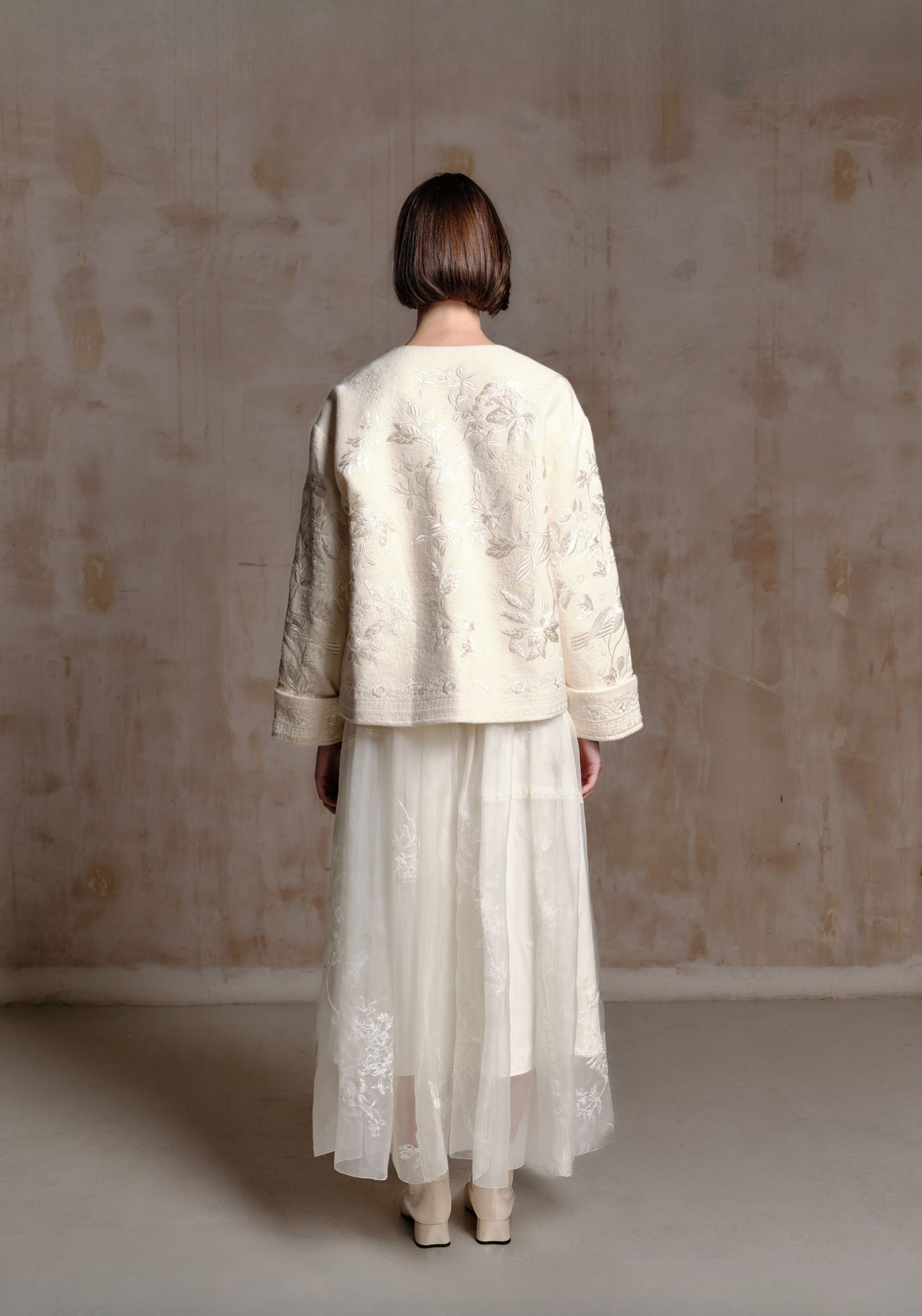 Cream Wool Jacket with Beading Details