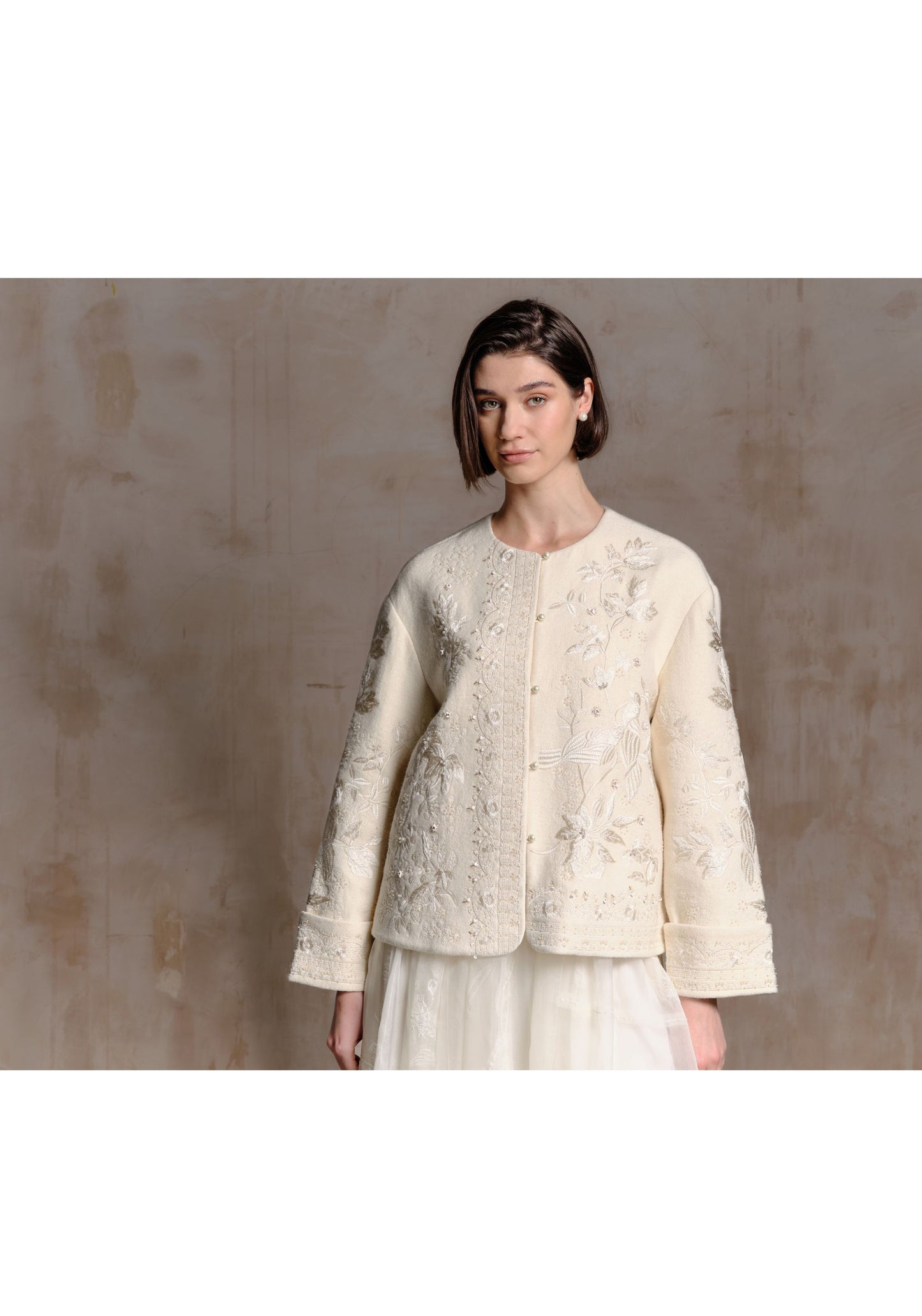 Cream Wool Jacket with Beading Details