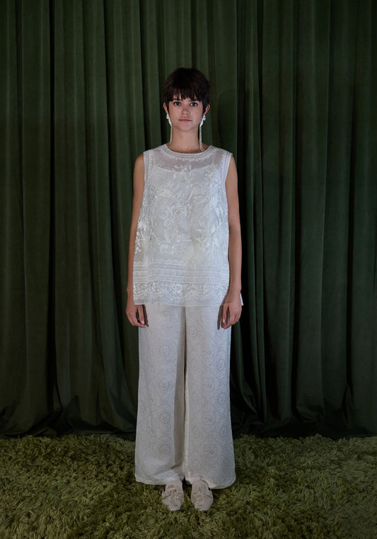 White Top with Embroidery Details