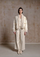 White Puffer Jacket with Hand-woven Fur Collar