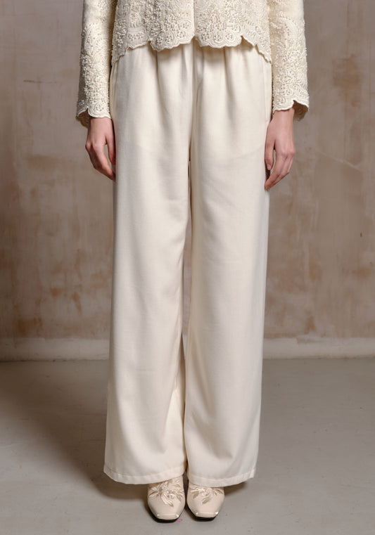 White Wool Straight Trousers