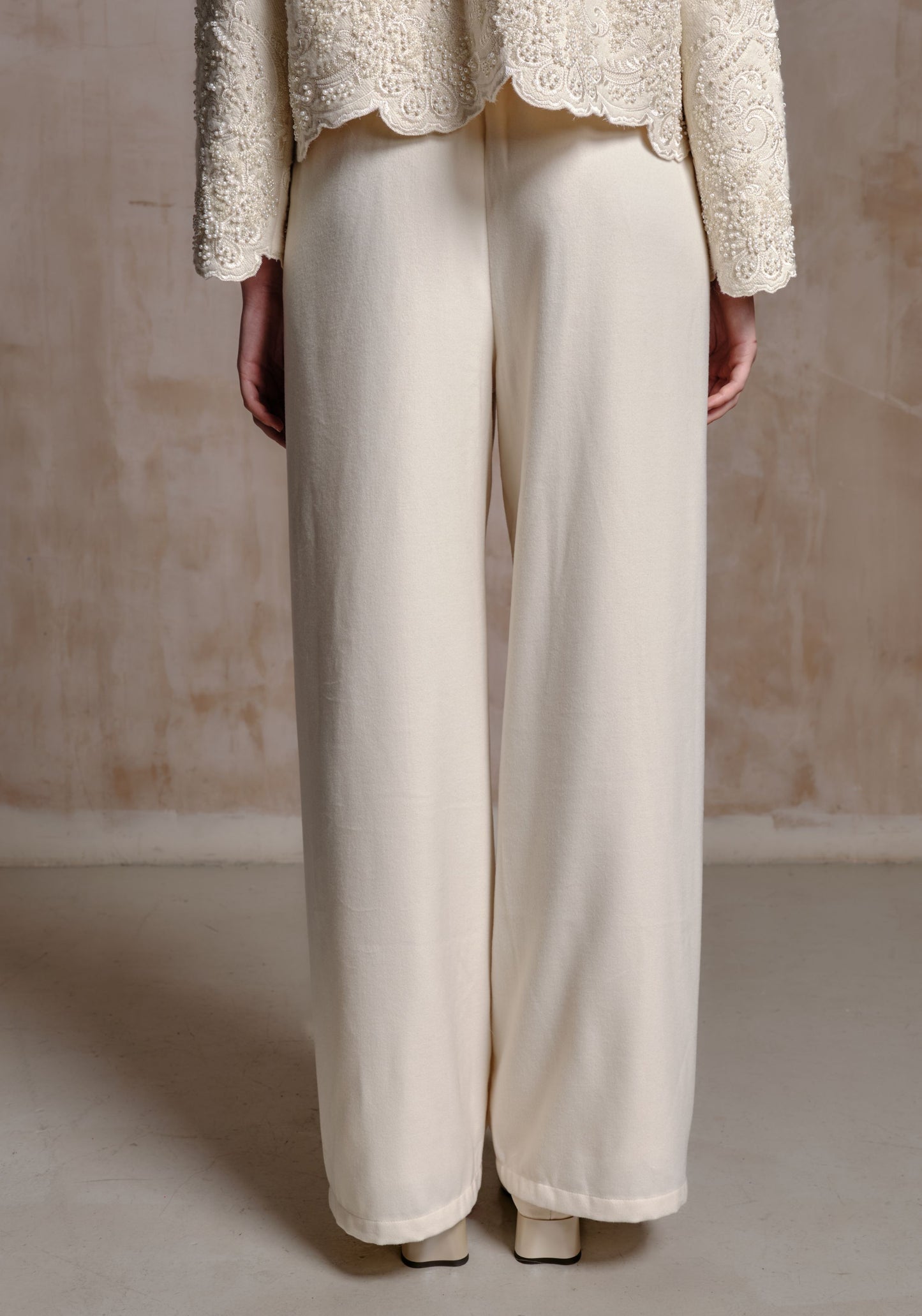 White Wool Straight Trousers