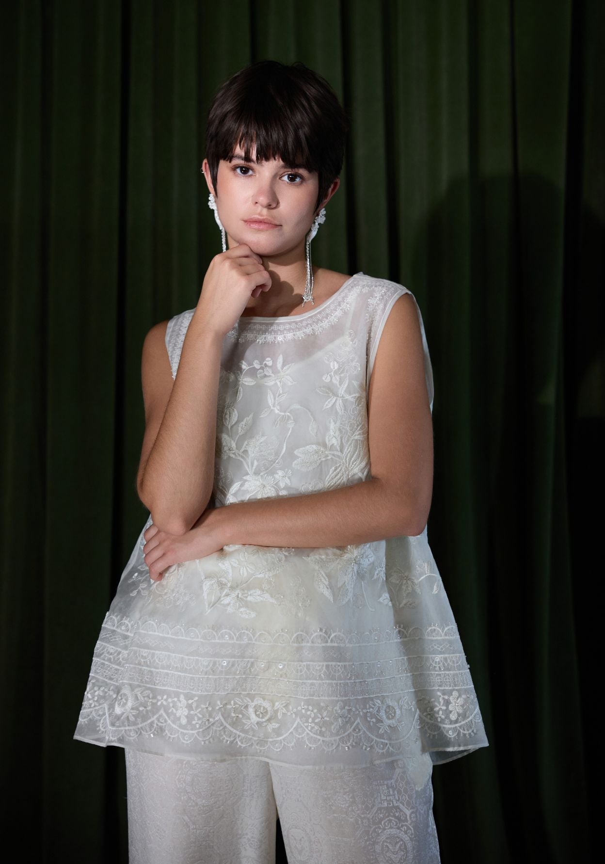 White Top with Embroidery Details