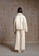 White Puffer Jacket with Hand-woven Fur Collar