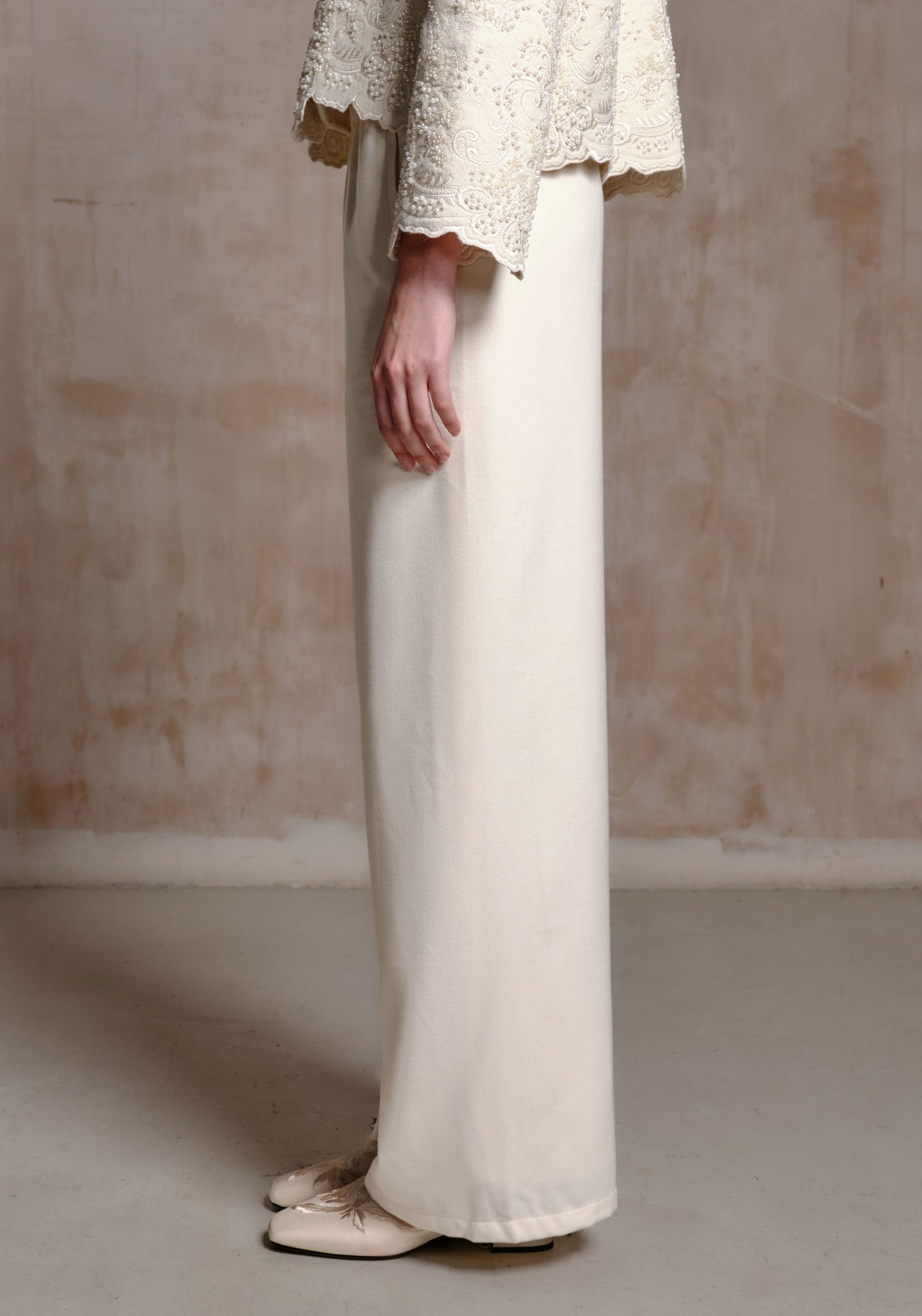 White Wool Straight Trousers