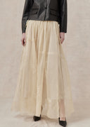 Beige Silk Skirt with Flower Embroidery