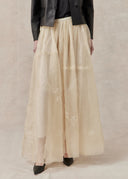 Beige Silk Skirt with Flower Embroidery