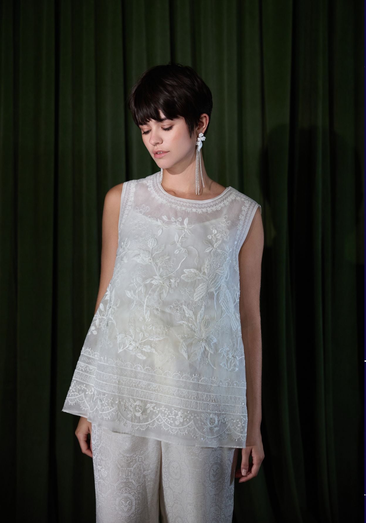 White Top with Embroidery Details