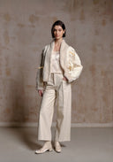 White Puffer Jacket with Hand-woven Fur Collar