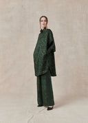 Green Patterned Mulberry Silk Shirt Dress