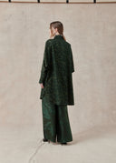 Green Patterned Mulberry Silk Shirt Dress
