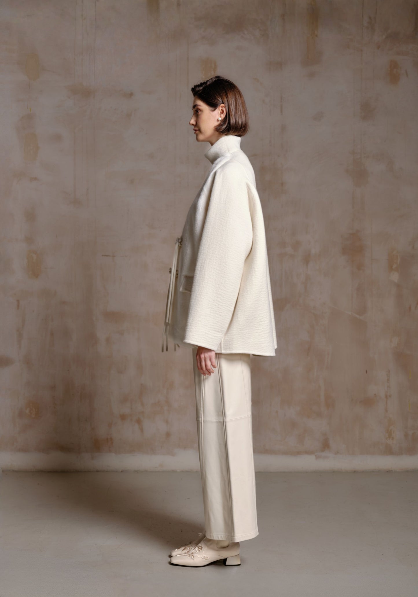 White Fur Coat with Chinese buttons