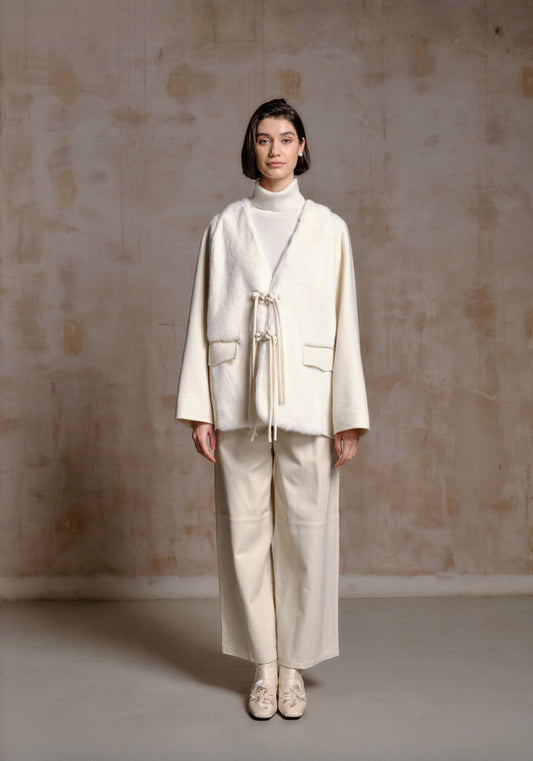 White Fur Coat with Chinese buttons