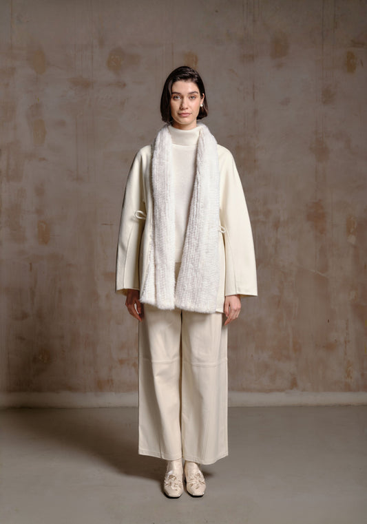 White Hand-woven Mink Collar Short Coat