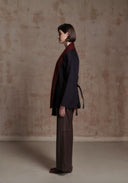Navy and Burgundy Cashmere Coat with Tassel Details