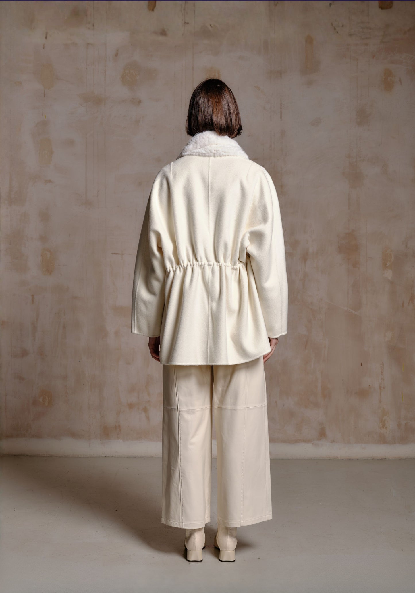 White Hand-woven Mink Collar Short Coat