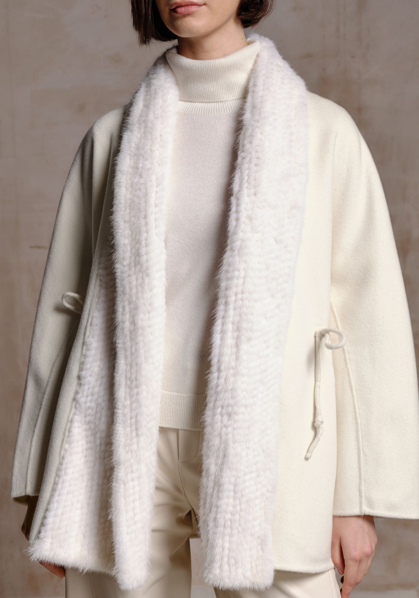White Hand-woven Mink Collar Short Coat