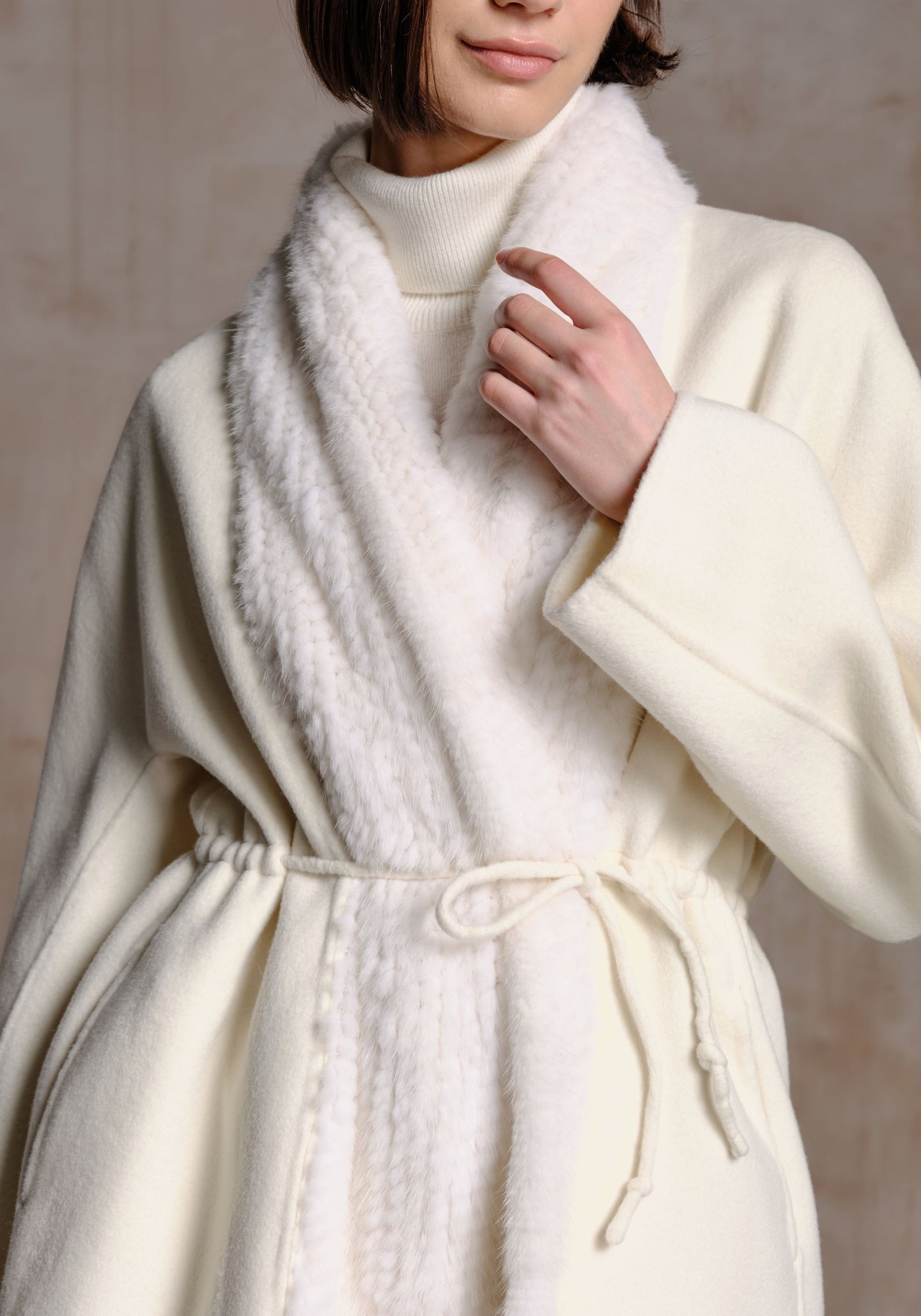 White Hand-woven Mink Collar Short Coat