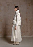 White Puffer Vest with Emboidery Details