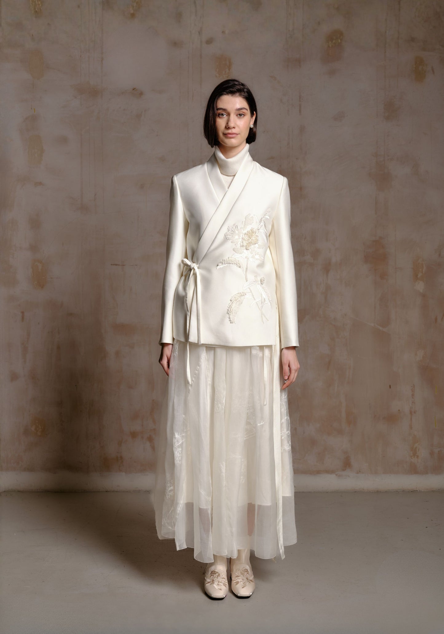 White Suit Jacket with Beading Details